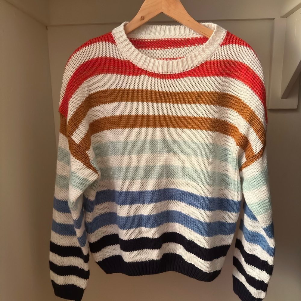 GUC Red and Orange Crew Neck Striped Sweater